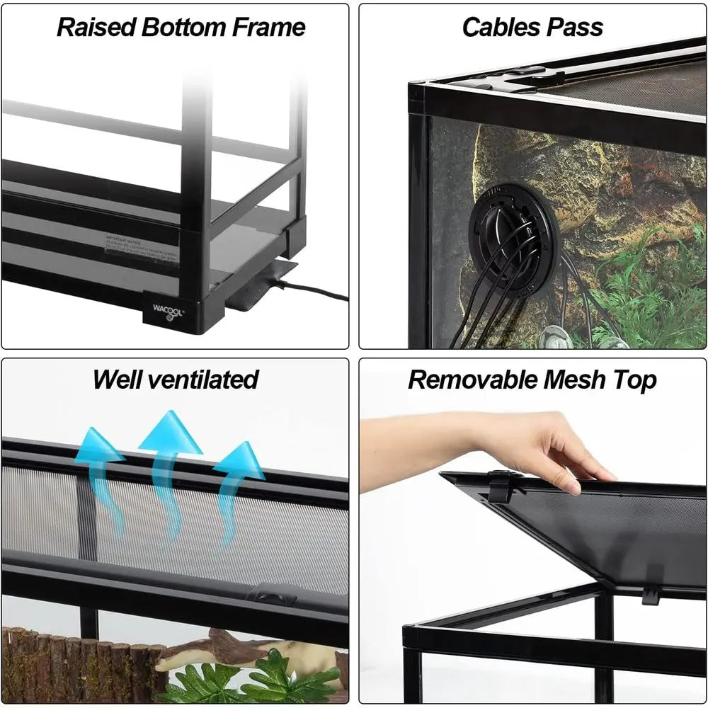 Large Reptile Tank 25 Gallon, 360°ull Vision Glass Reptile Terrarium with Top Mesh Lid or Beaded Dragon Lizard Gecko Snake Hermi