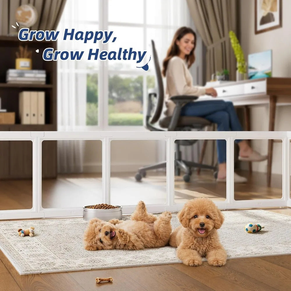 Clear Acrylic Dog Playpen, 10 Panels, Indoor Pet Fence for Puppy, Cat, Rabbit, Small Animals, Safe & Easy Assembly