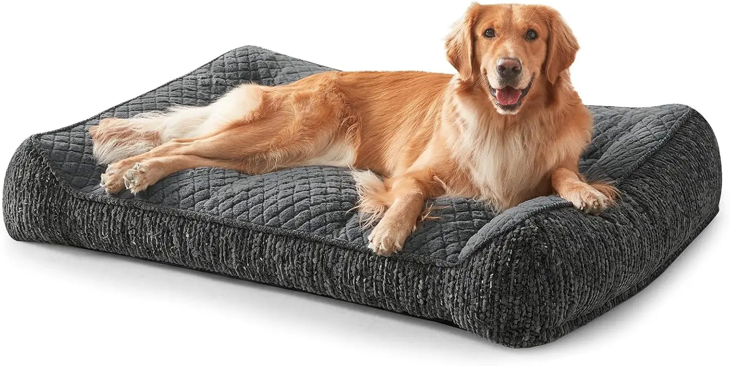 Orthopedic Dog Bed Large with Bolster Support, Washable Cover, Non-Slip Bottom, Grey 48"x35"