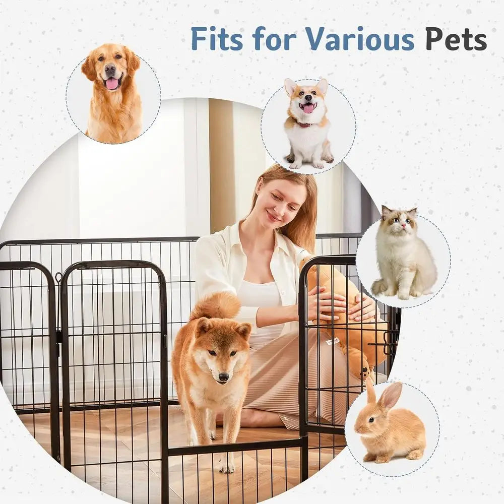 Indoor Metal 32 Inch 8 Panels Foldable Pet Fence with Door, Outdoor Small Medium Large Dog Portable Exercise Play Pen or RV Camp