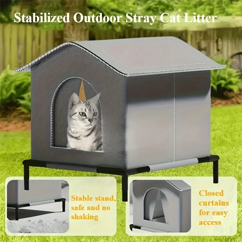 Cat House with Mat Waterproof Winter Warm Shelter Foldable Pet Cave Nest Sleeping Beds for Outdoor Cats Small Dog Puppies