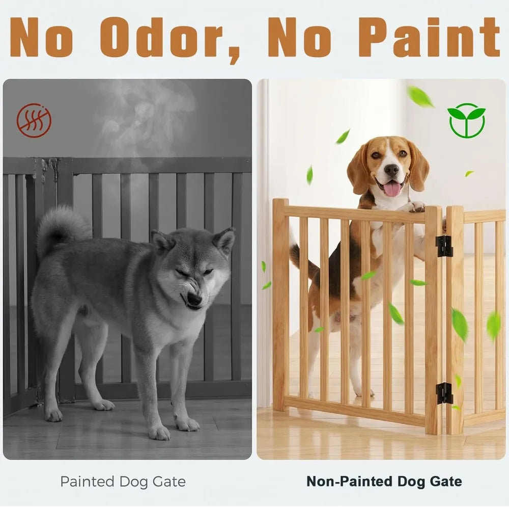 Non-Painted Wooden Freestanding Pet Gate for Dogs, 2-Panel, 23" H, Natural Pine, No Assembly Needed