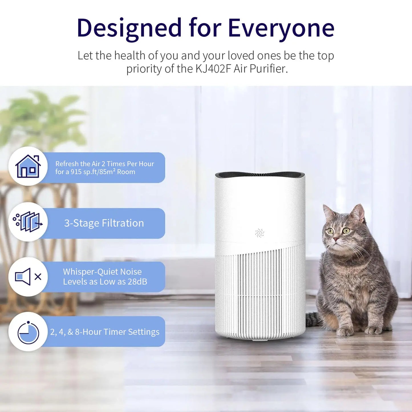 Home Large Room Personal Air Purifier 99.97% Air Purifier Pet-friendly, Smart Home Air Purifier