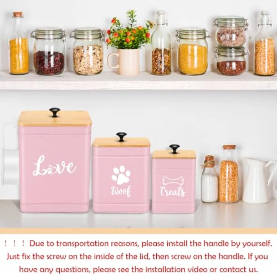 Metal Dog/Cat Treat Containers Set of 3 with Bamboo Lids