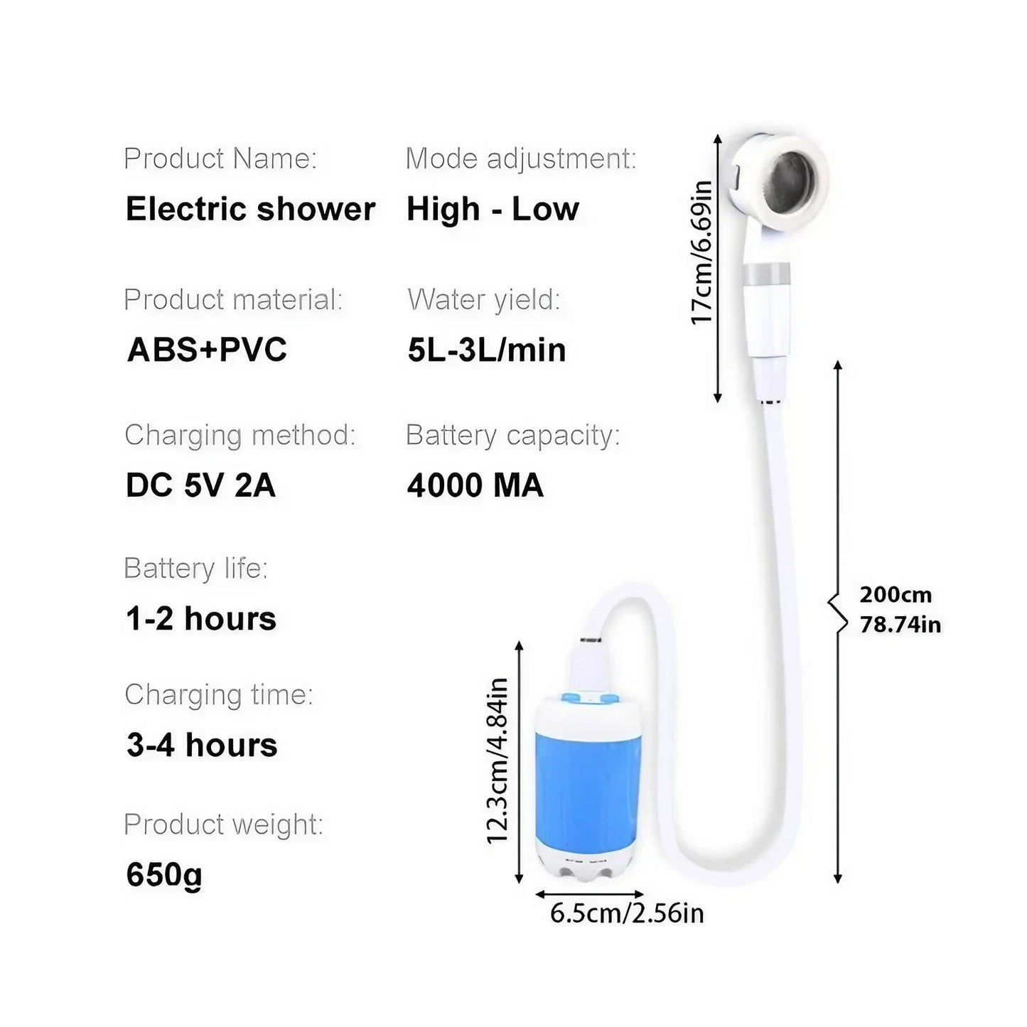 Portable Rechargeable Outdoor Shower Handheld Compact Design Gentle Shower Stream for Dog Bathing Car Washing Flower Watering