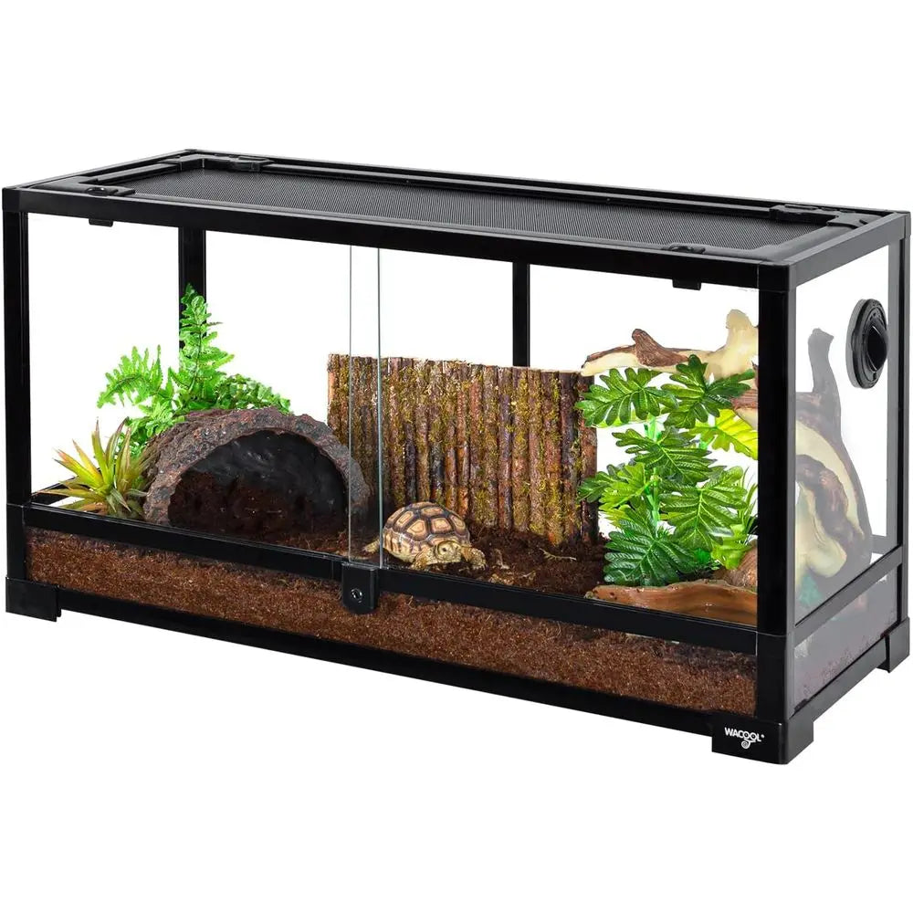 Large Reptile Tank 25 Gallon, 360°ull Vision Glass Reptile Terrarium with Top Mesh Lid or Beaded Dragon Lizard Gecko Snake Hermi