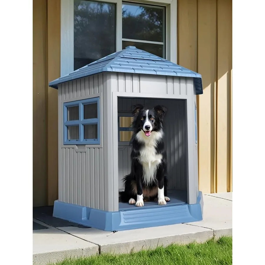 Large Outdoor Dog House: Durable, Water-Resistant Resin, Dog House Designed for Small to Large Dogs