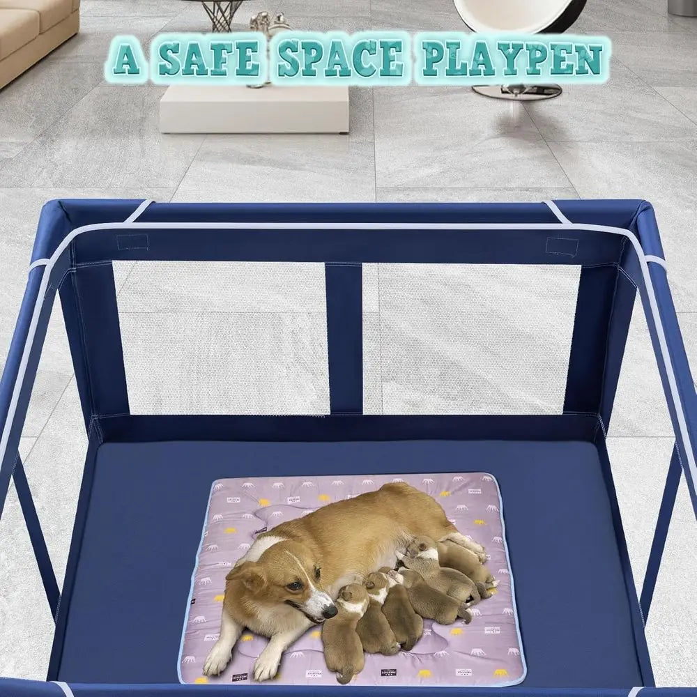 42x42 Inches Puppy Playpen with Gate, Dog Playpen for Puppies or Small Dogs, Indoor & Outdoor, Sturdy Safety Dowith Thickened Fa