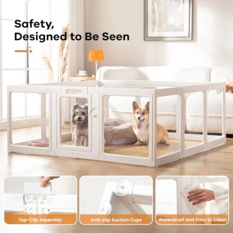 Indoor pet playpen for puppies cats rabbits: clear acrylic material transparent color lightweight and easy-to-assemble panels