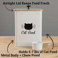Load image into Gallery viewer, Cat Food Storage Container with Scoop - 5-7 lb (25 Cup) Capacity Metal Cat Food Container with Airtight Bamboo Lid and Metal Sco
