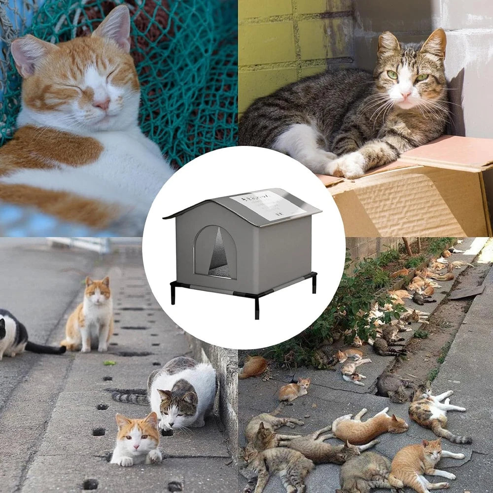 Cat House with Mat Waterproof Winter Warm Shelter Foldable Pet Cave Nest Sleeping Beds for Outdoor Cats Small Dog Puppies