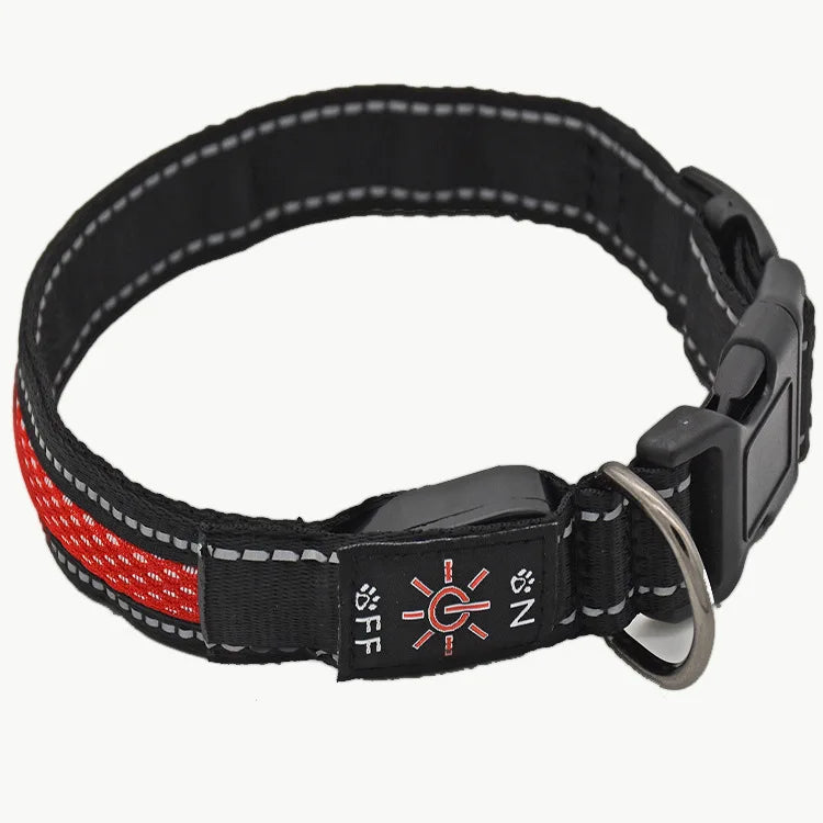 USB charging luminous dog collar, LED waterproof pet collar, dual color mesh dog neck, gold fur, night time anti loss