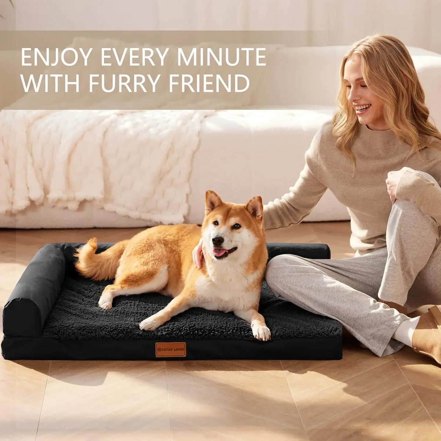 Orthopedic XL Dog Bed 48''X30'', Waterproof L-Shaped Sofa with Removable Cover