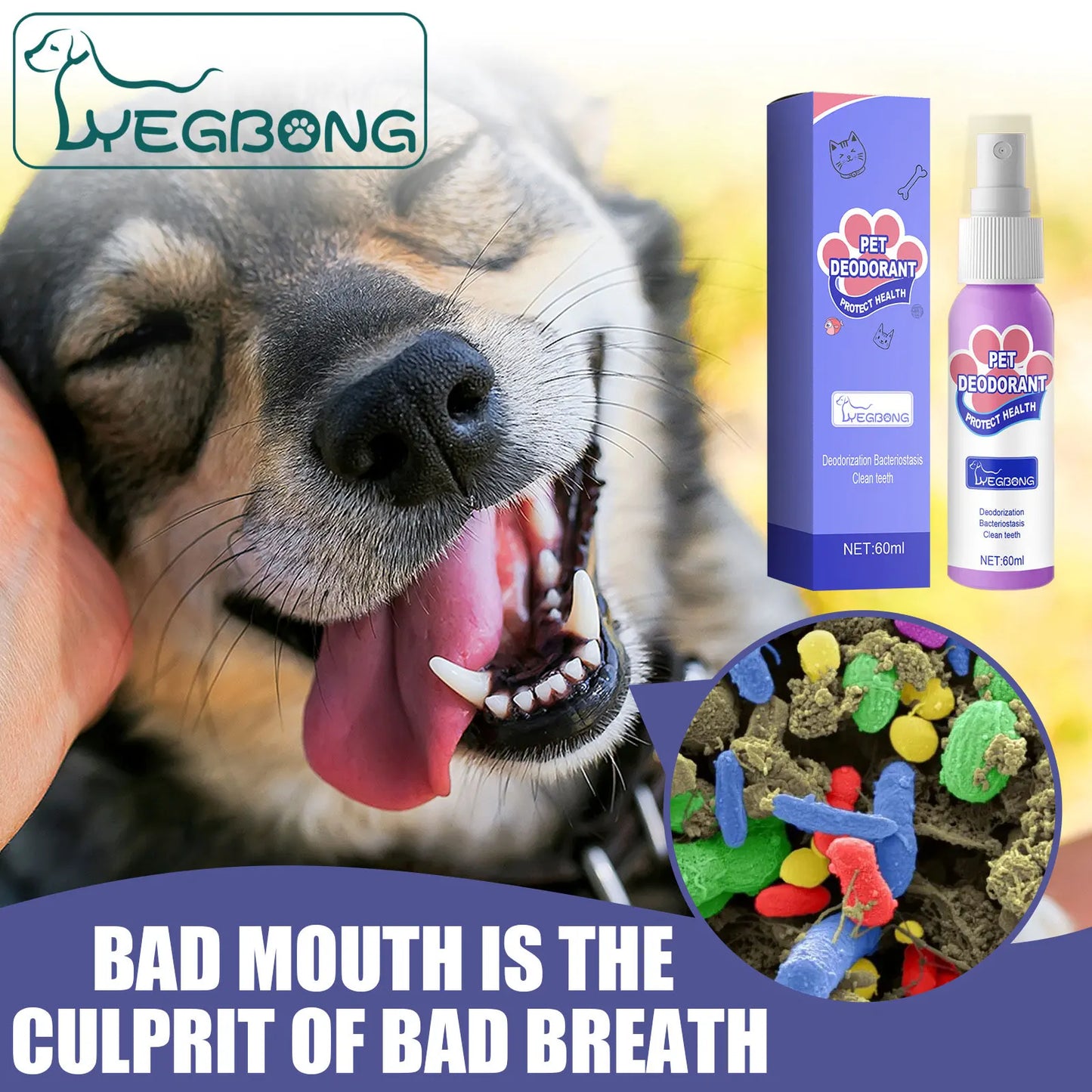 60ml Cat Dog Breath Cleaner Swallowable Pet Cat Oral Odor Removers Oral Health Care Pet Dog Mouth Cleaning Spray Pet Supplies