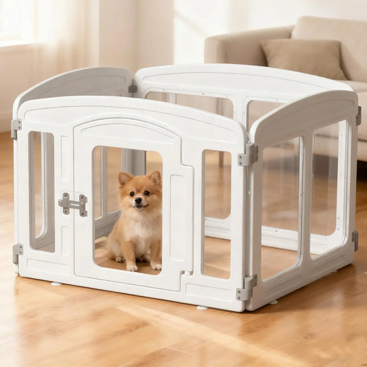 Clear Indoor Dog Playpen for Small Breeds, 24-Inch Height with 4 Panels, White