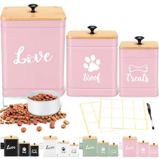 Metal Dog/Cat Treat Containers Set of 3 with Bamboo Lids