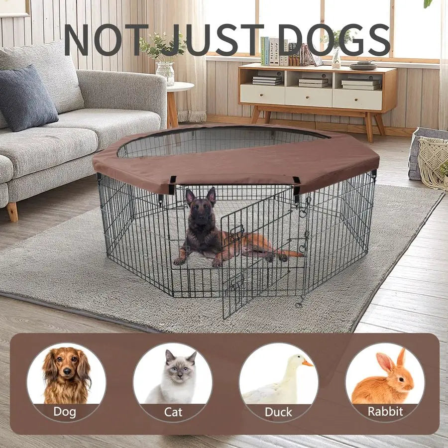 Foldable Silver Metal Dog Playpen 30 Inch Height with Cover
