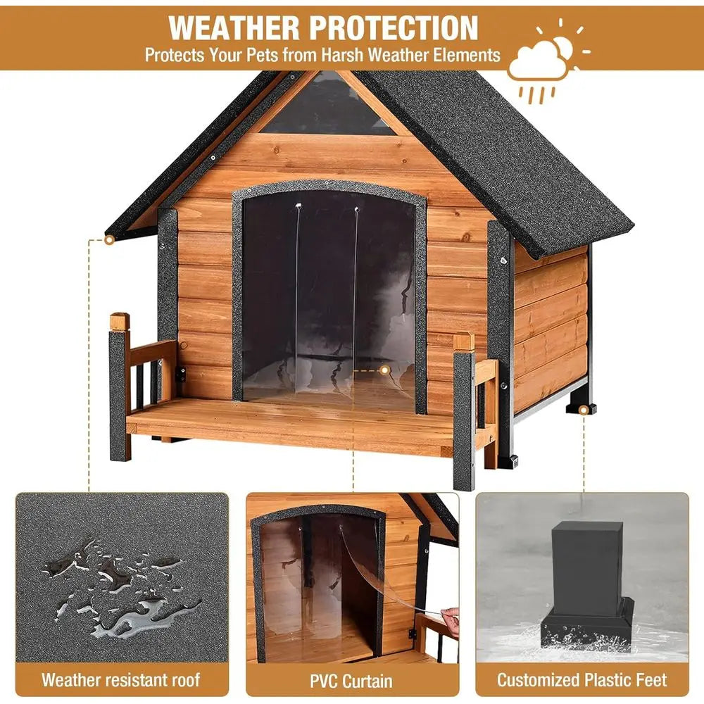Dog House with Anti-Bite Metal Iron e Outdoor Wooden Dog Kennel Indoor Puppy Shelter or Small Medium Large Dogs Weatherproo(Brow