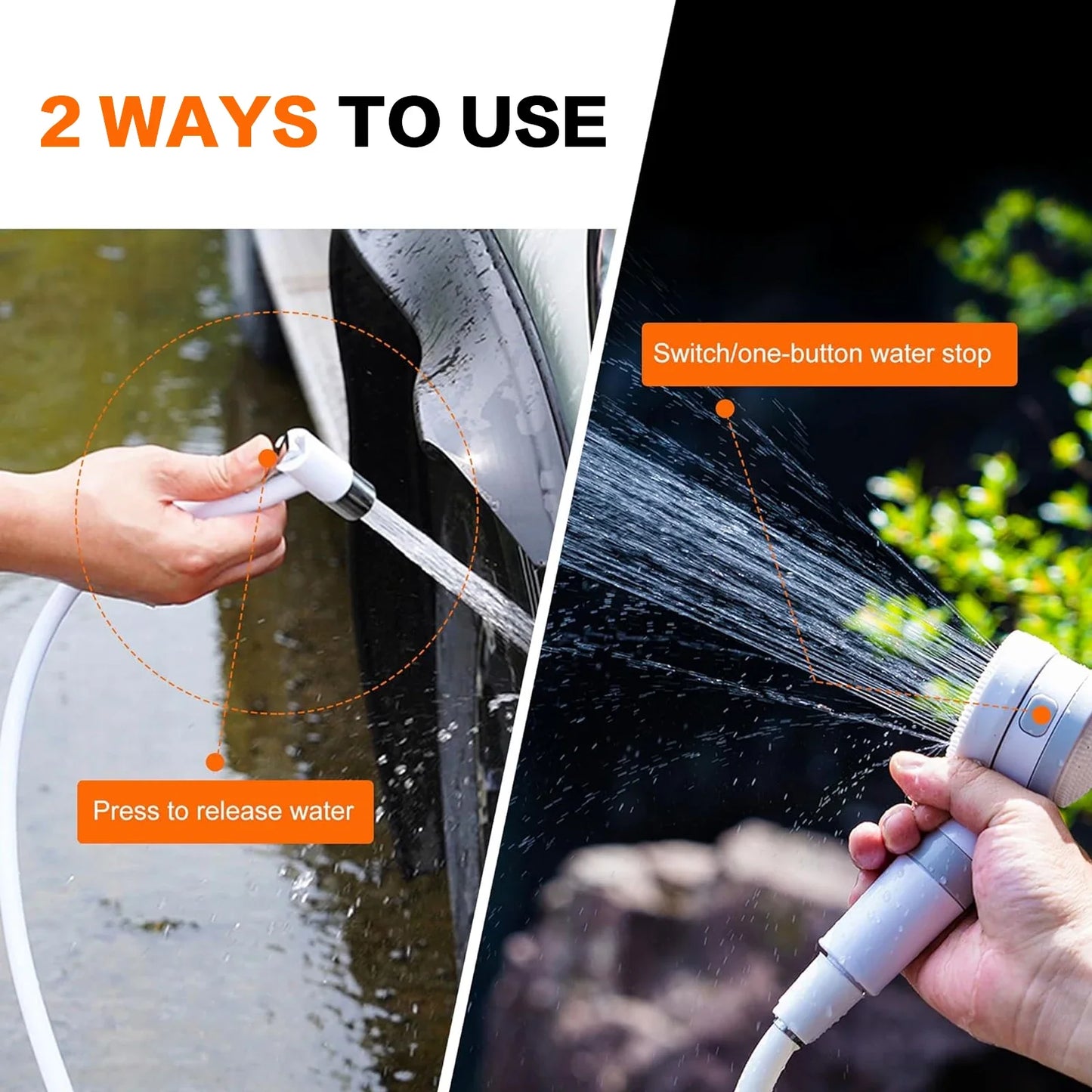 Portable Rechargeable Outdoor Shower Handheld Compact Design Gentle Shower Stream for Dog Bathing Car Washing Flower Watering