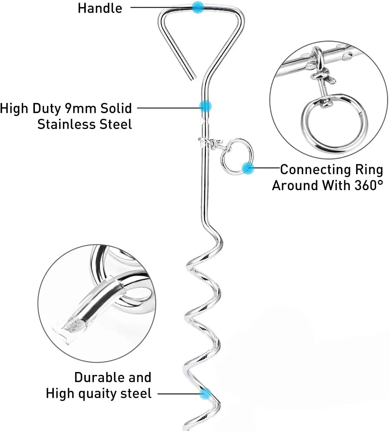 30ft Heavy Duty Dog Tie Out Cable with Anti-Rust Stake for Medium-Large Dogs Up to 125 lbs