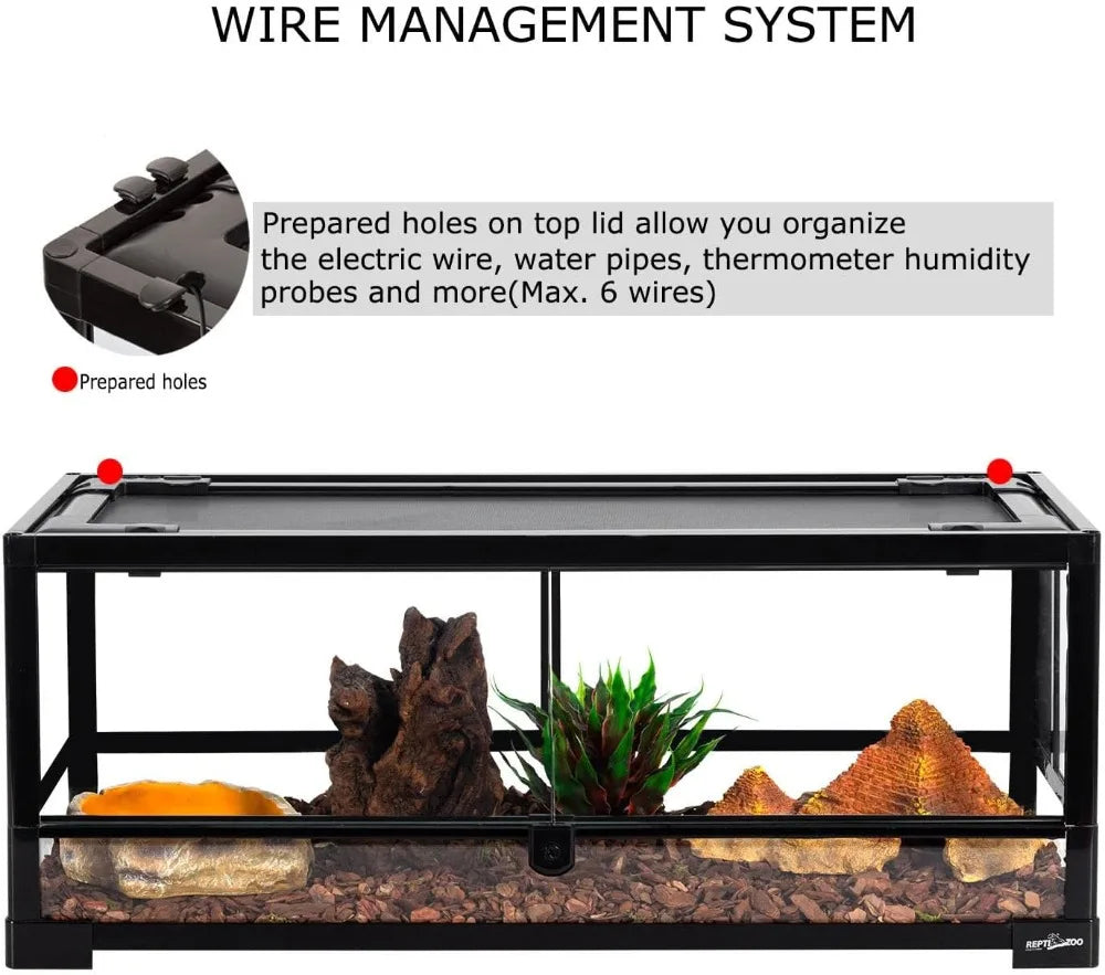 Front Opening Glass Reptile Tank 20 Gallon, 30"x12"x12", Top Screen Ventilation, Escape Proof for Gecko Lizard Snake