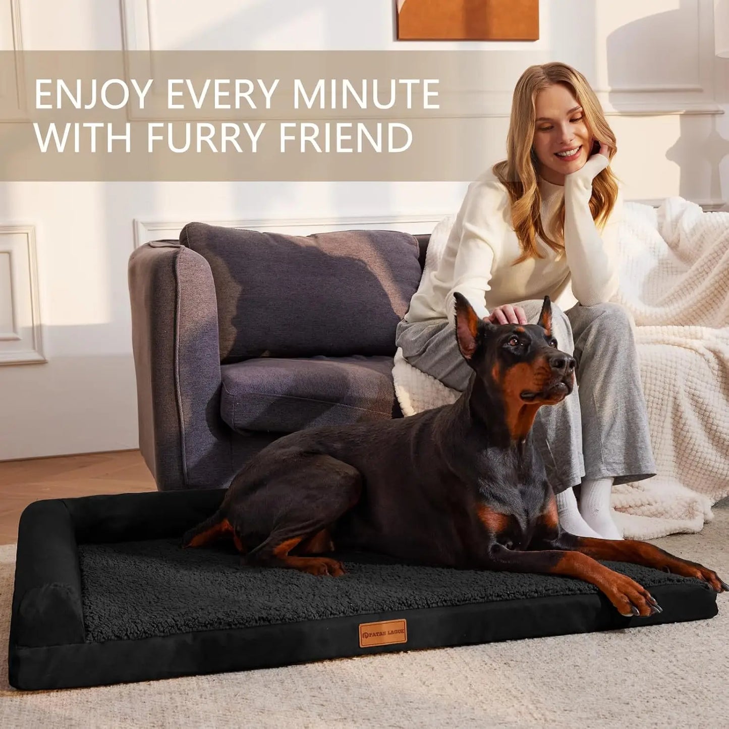 Orthopedic XL Dog Bed 48''X30'', Waterproof L-Shaped Sofa with Removable Cover