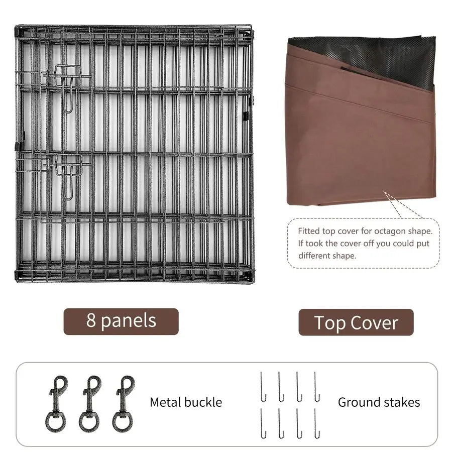 Foldable Silver Metal Dog Playpen 30 Inch Height with Cover