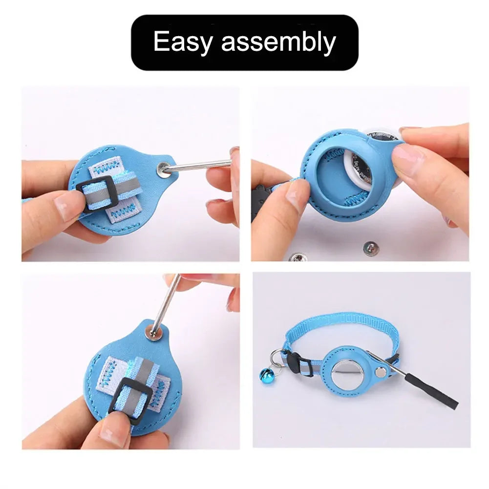 Reflective Cat Collar with Apple AirTag Holder Adjustable and Stylish Design for Kitten Safety