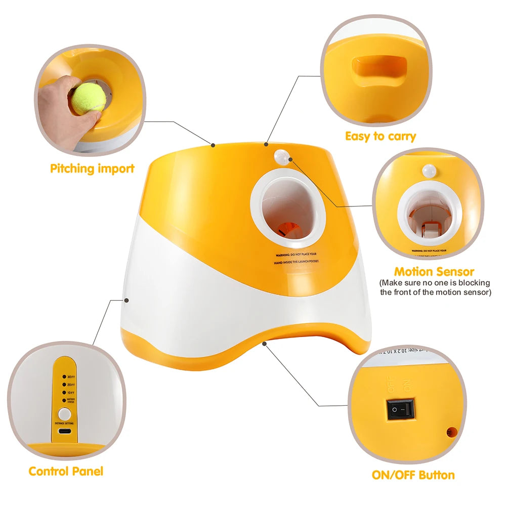 Automatic Tennis Launcher Pet Ball Throw Device 3/6/9m Section + 3 Balls Dog Training
