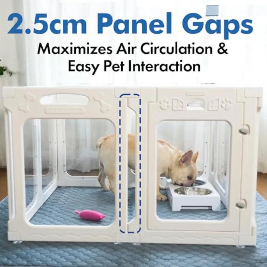 Clear Dog Playpen with Door - Height 30 Inch 12 Panels - Reduces Indoor Puppy/Small Dog Anxiety White