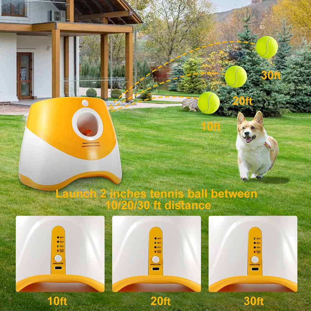Automatic Tennis Launcher Pet Ball Throw Device 3/6/9m Section + 3 Balls Dog Training