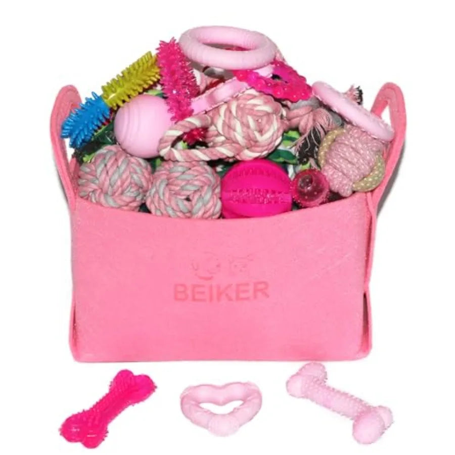 20 Pack Pink Puppy Chew Toys - Dog Teething Toys for Puppies Puppy Toys Toothbrush with Ropes Soft Dogs Toy Bundle for Small Do