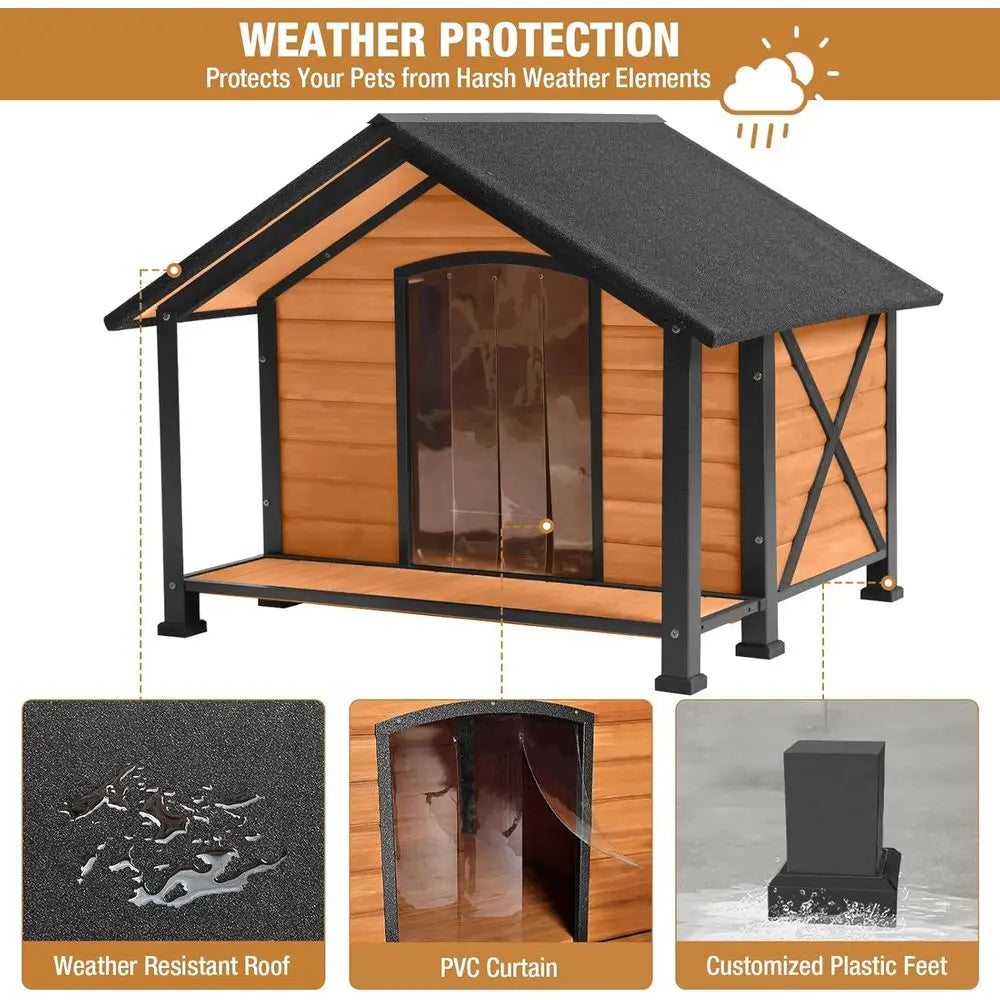 Dog House Outdoor & Indoor, Dog Kennel or Winter, Insulated Puppy Shelter or Small & Medium & Large Dogs,Unique All-Around Iron