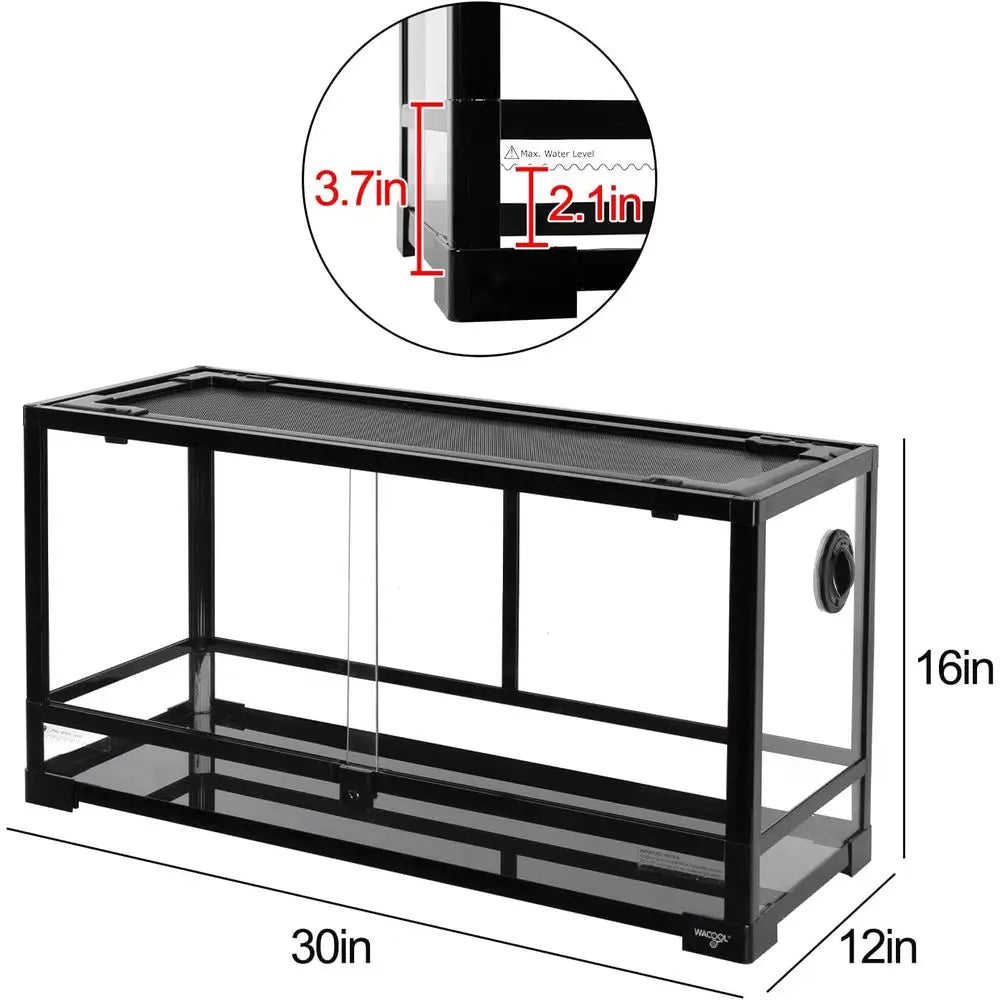 Large Reptile Tank 25 Gallon, 360°ull Vision Glass Reptile Terrarium with Top Mesh Lid or Beaded Dragon Lizard Gecko Snake Hermi