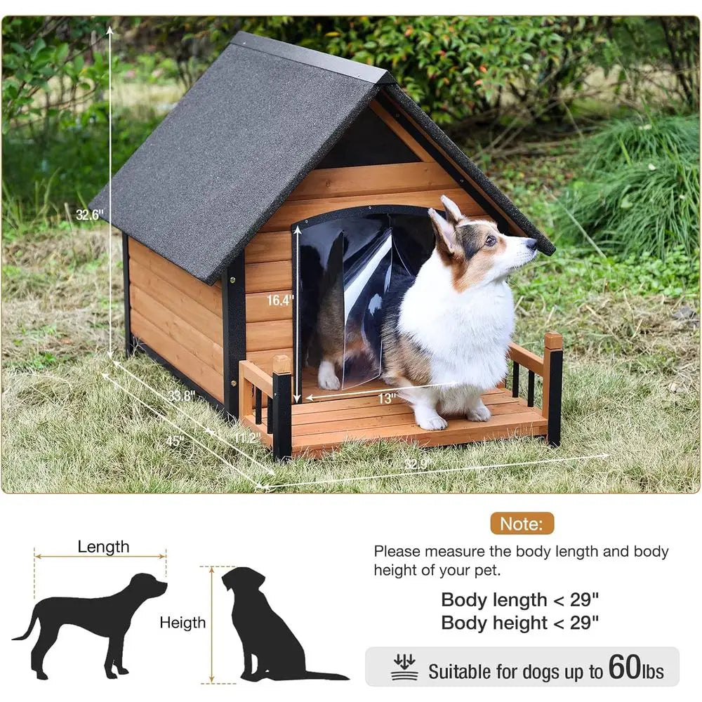 Dog House with Anti-Bite Metal Iron e Outdoor Wooden Dog Kennel Indoor Puppy Shelter or Small Medium Large Dogs Weatherproo(Brow