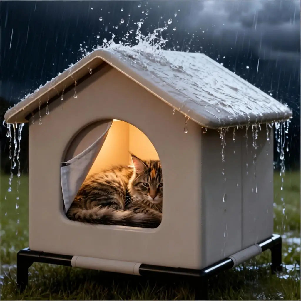 Cat House with Mat Waterproof Winter Warm Shelter Foldable Pet Cave Nest Sleeping Beds for Outdoor Cats Small Dog Puppies