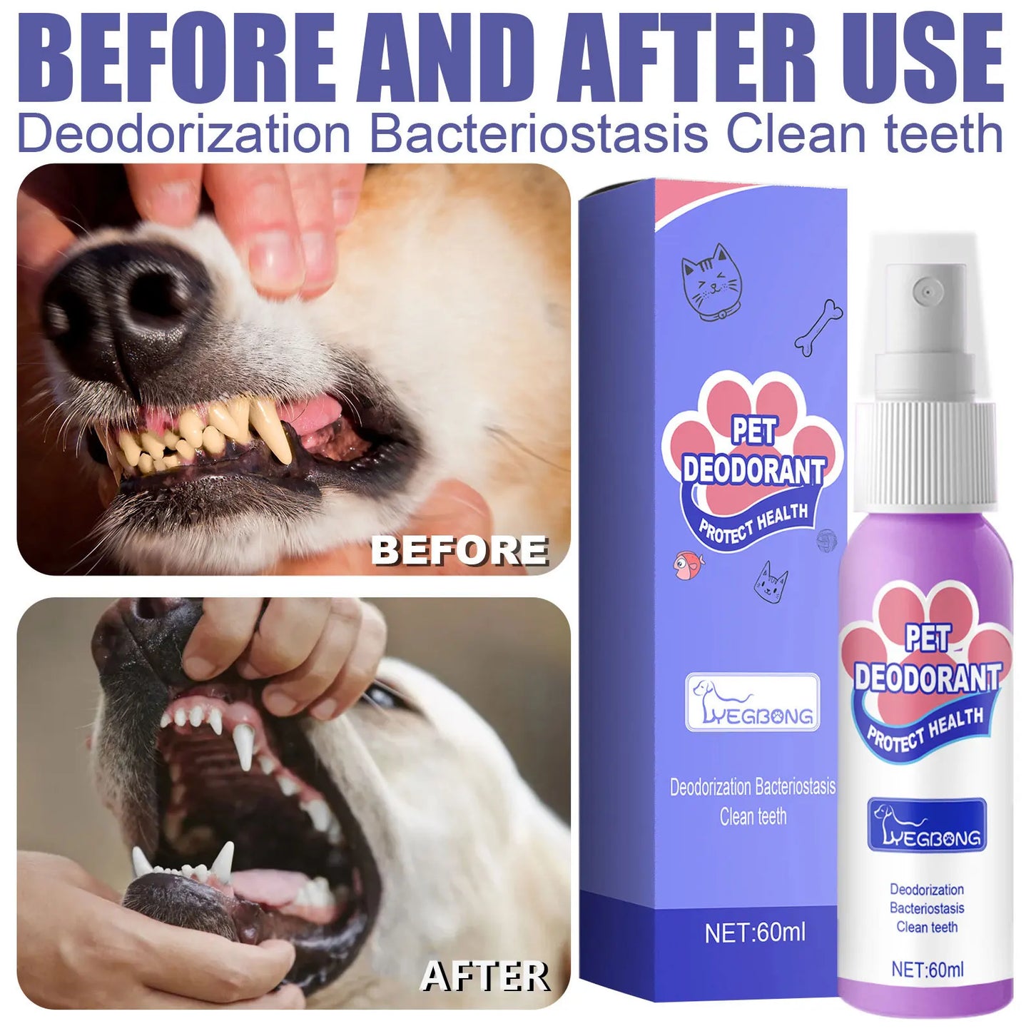 60ml Cat Dog Breath Cleaner Swallowable Pet Cat Oral Odor Removers Oral Health Care Pet Dog Mouth Cleaning Spray Pet Supplies